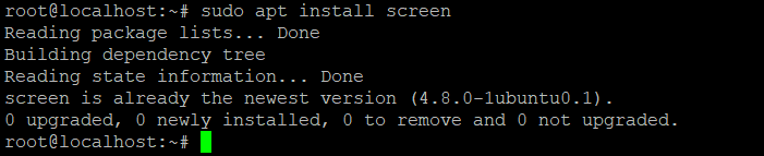 Installing GNU Screen on Ubuntu via terminal using sudo apt install screen command